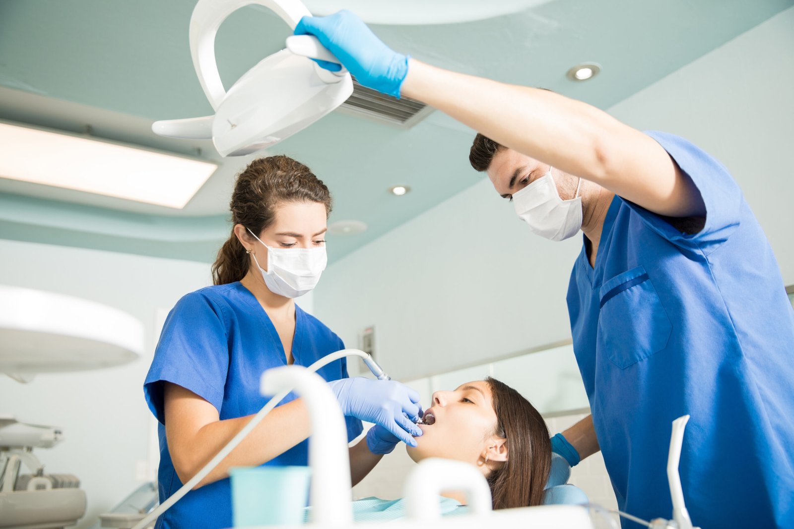 Create an inviting and professional dental clinic scene that emphasizes personalized care. The setting should feature a modern dental office with advanced technology, clean white interiors, and calming blue accents. Show a friendly, dedicated dental team interacting warmly with a patient, illustrating trust and care. Include subtle details like dental equipment and a welcoming environment to enhance the feeling of comfort and professionalism."</p>
<p>This aligns with the message of specialized, high-quality care delivered by a dedicated team. 